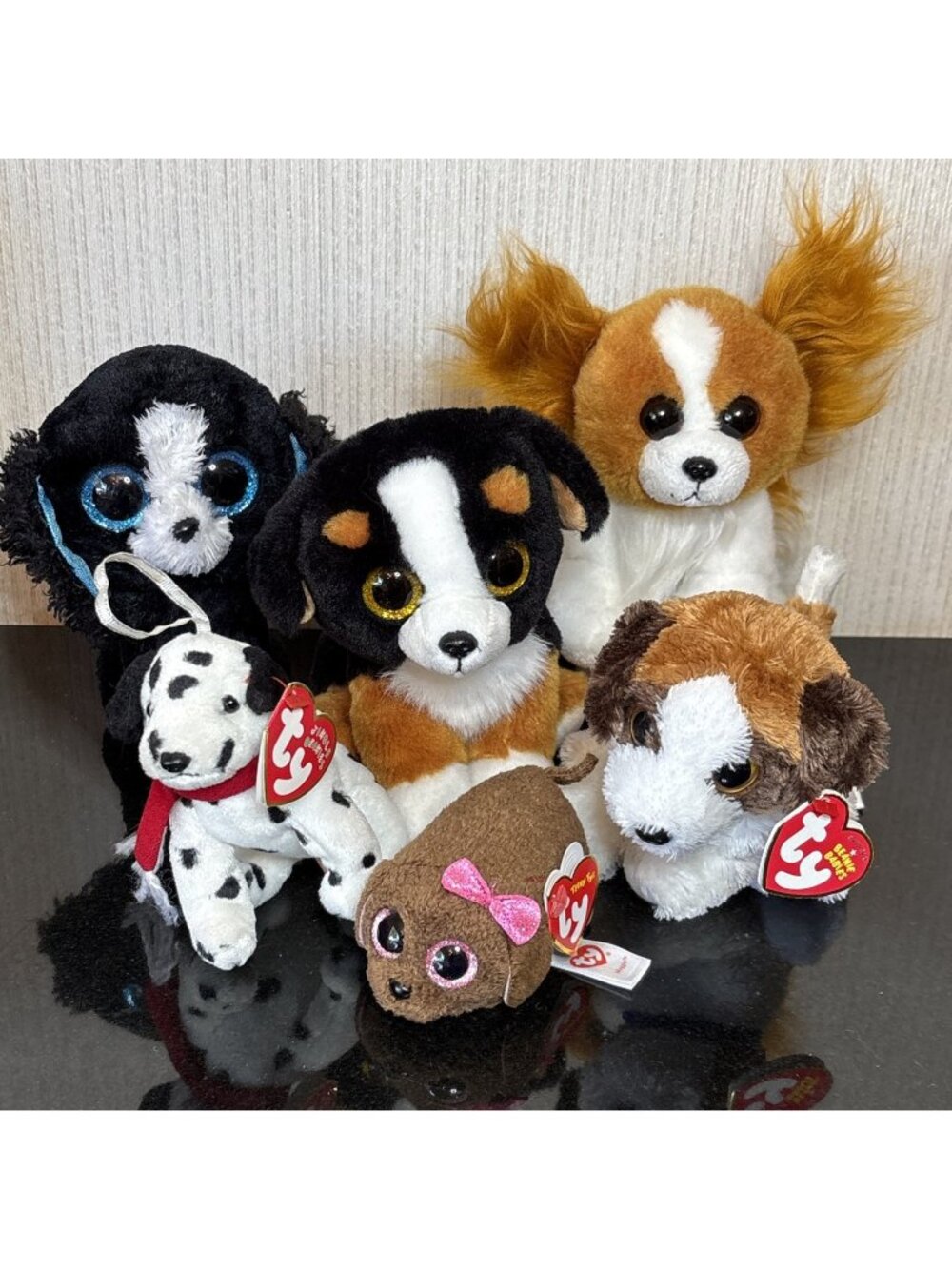 Ty Beanie Babies Animal Lot of 6 Dog Bernese St Bernard Papillion Dalmatian